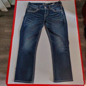 Silver Jeans Suki Mid Capri Fluid Denim dark wash blue women's size W28 / L22.5